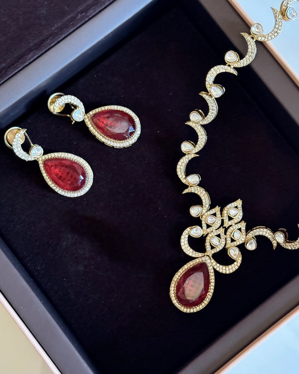 Aria Crimson Drop Necklace Set